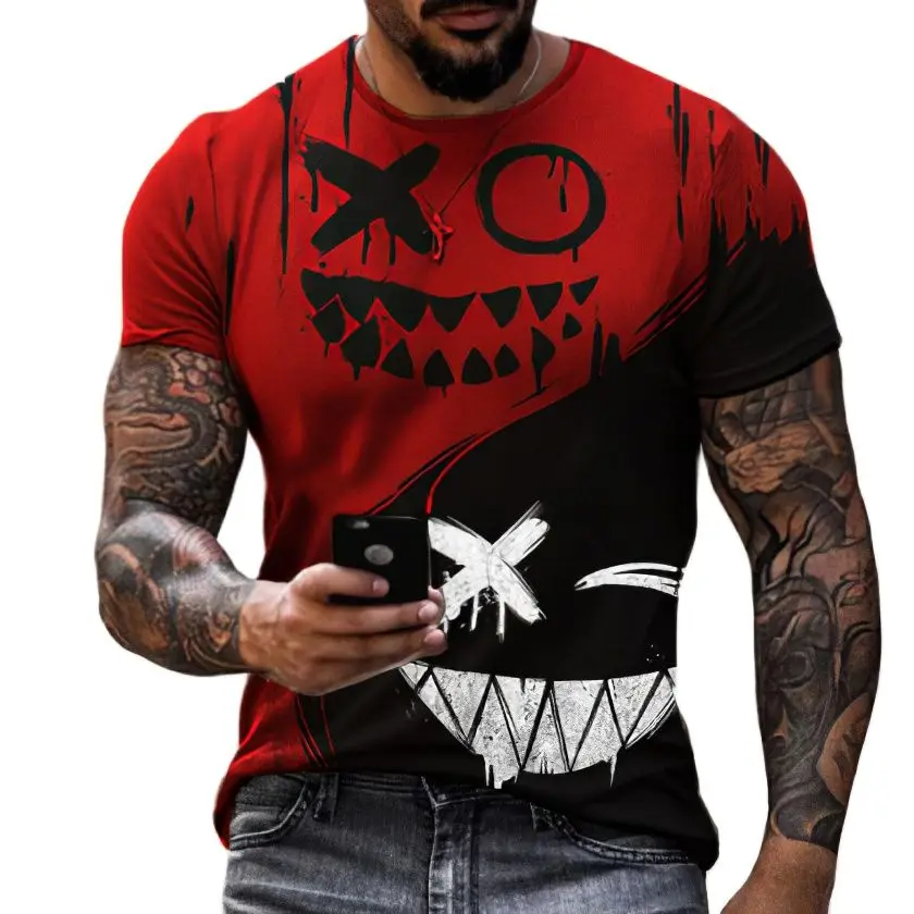 

Summer Fashion Men's 3D T-Shirt Hip-Hop Funny Smiling Face Style Short-Sleeved T ShirtOversized Street Sports Breathable Top Tee