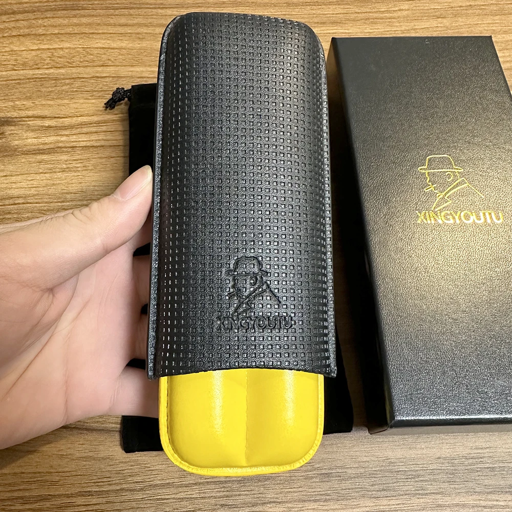 XINGYOUTU черный кожаный чехол для сигар емкость 2 карата дорожный хьюмидор трубка