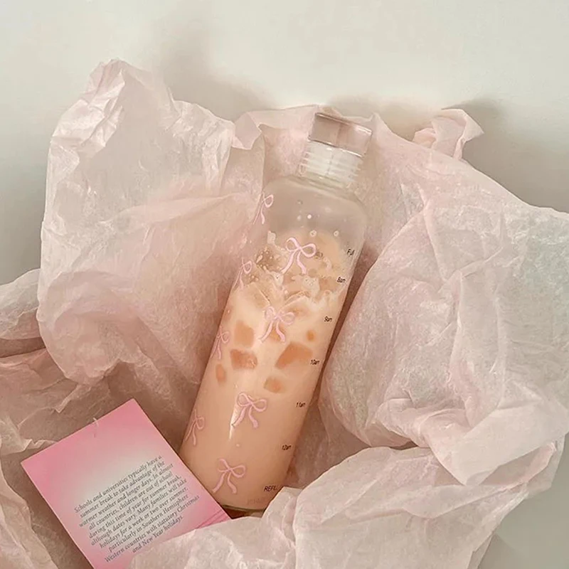 500 мл Kawaii Bow пластиковая бутылка для воды со шкалой времени прозрачная чашка Спорт