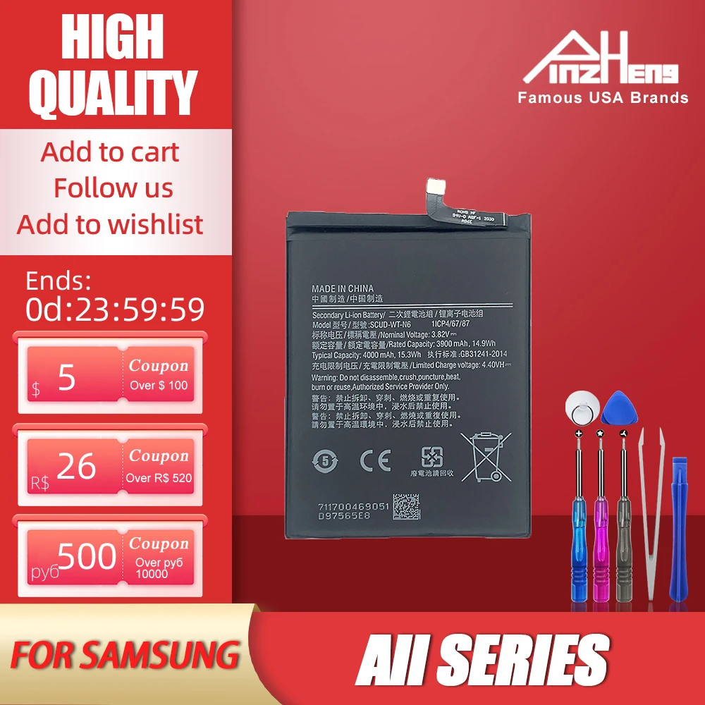 

PINZHENG Battery For Samsung Galaxy A10 A20 A30 A50 A315 A415 A515 A715 A405 A705 A80 A10S A02 M11 M20 M20S A326 G781 With Tools