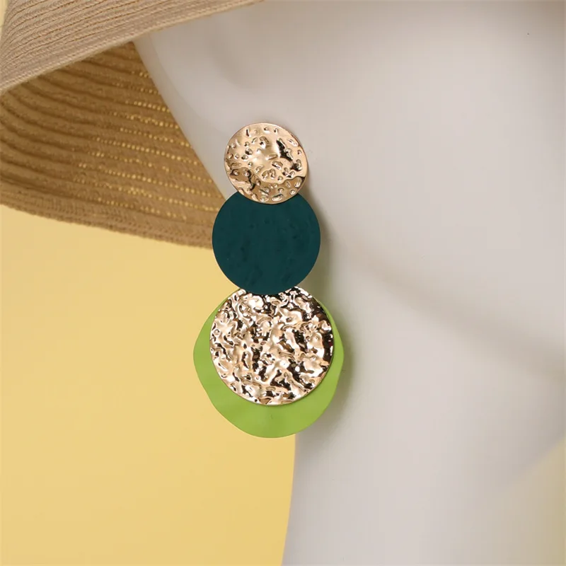 

2022 New Round Stitching Drop Earrings Fashion Temperament Two-color Metal Women's Earrings Jewelry Gift