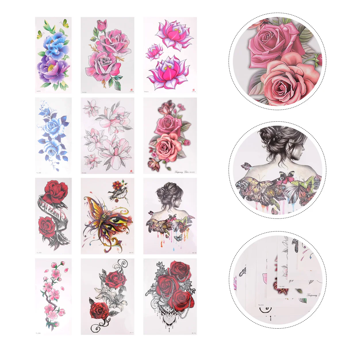 

12 Pcs Artificial Rose Sticker Body Flower Stickers Full Sleeve Makeup Stickers Body Tattoos Decoration Scar Tattoo Stickers