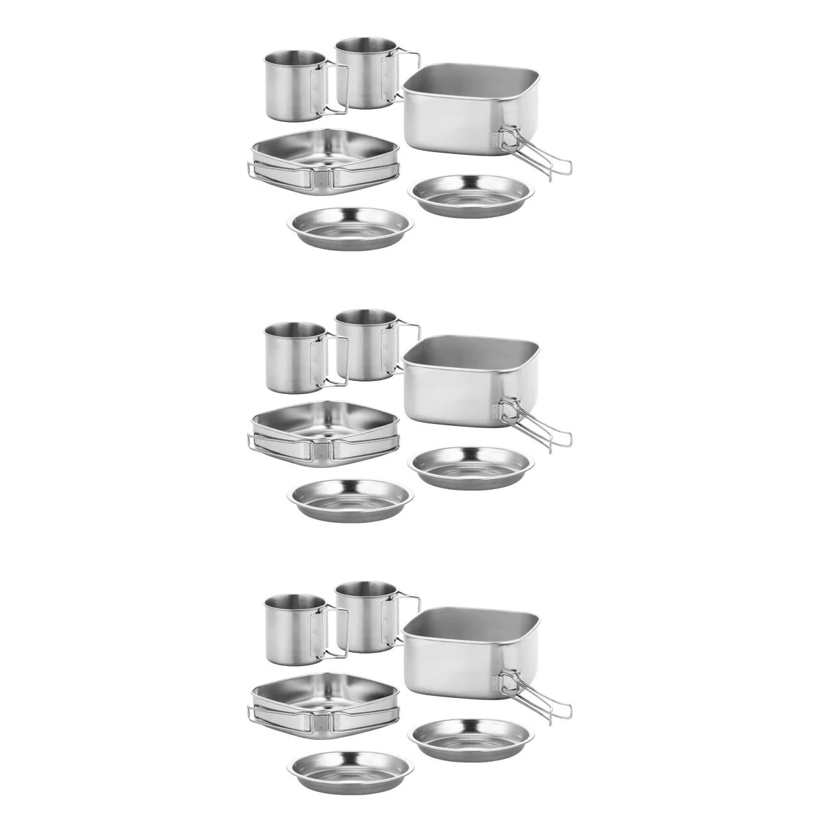 

3 Sets of Outdoor Camping Cookware Portable Cookware Kit Stainless Steel Cookware Kit