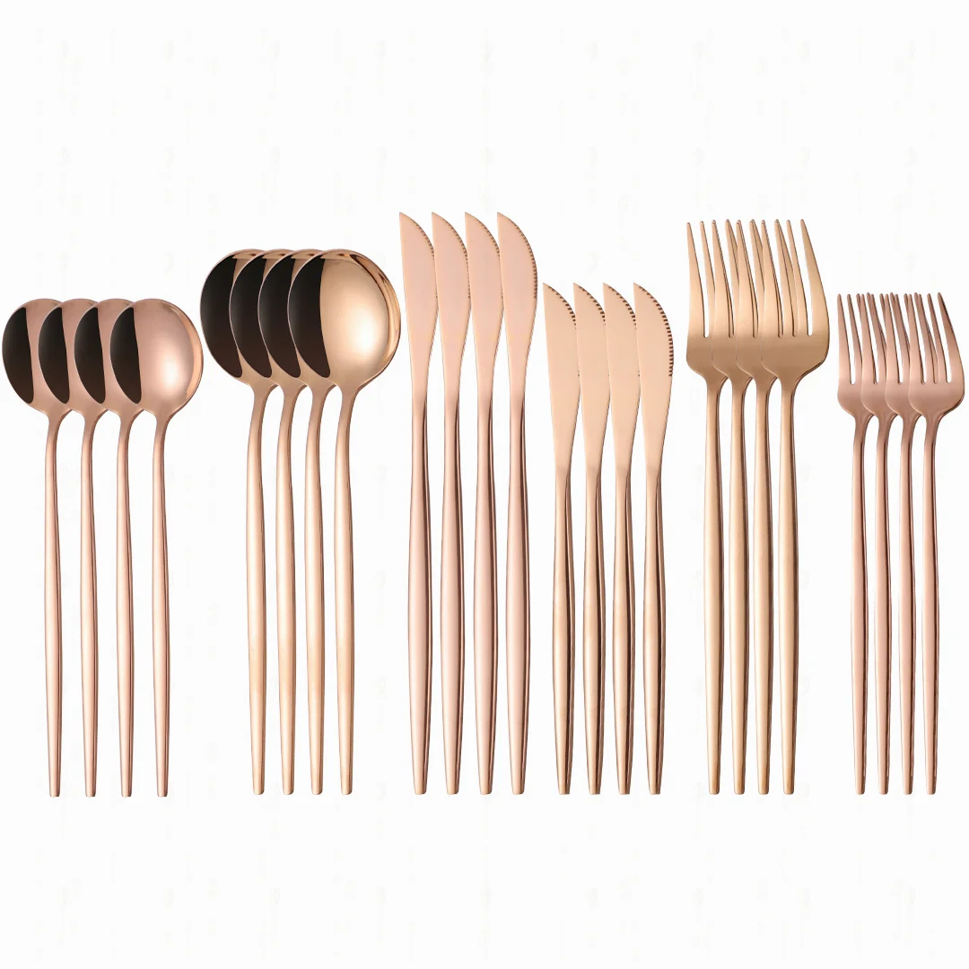 

Rosegold Dinnerware Cutlery Set Stainless Steel 24Pcs Golden Forks Spoons Knives Cutlery Tableware Dinning Gold Flatware Set