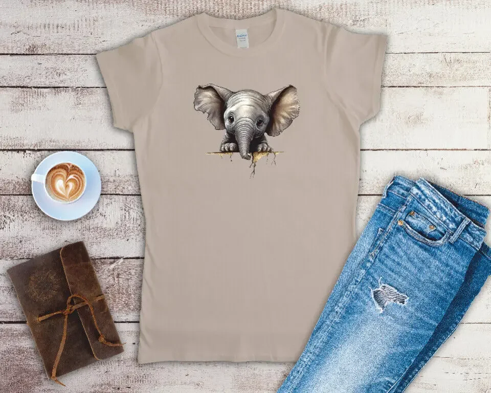 Женская облегающая футболка Peeking Elephant размеры Small-2XL