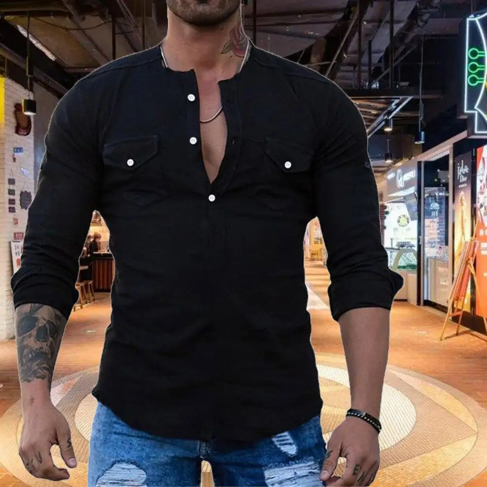 

Trendy Men Tops Wear-resistant O Neck Autumn Tops Slim Fit Leisure Autumn Shirt