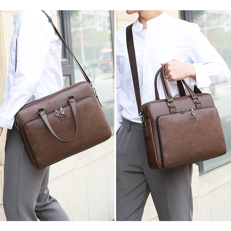 Men'S Executive Briefcase Leather Handbag Computer Laptop Document Shoulder Business Messenger Crossbody Side Briefcase Bag