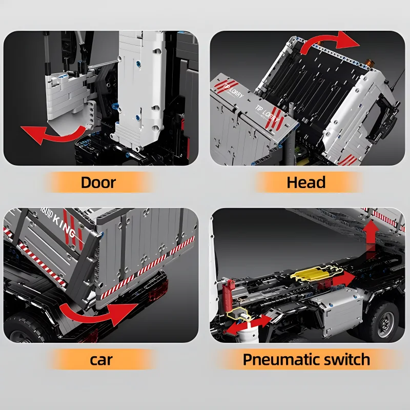 Пневматический самосвал MOULD KING 19013 с приложением и дистанционным управлением