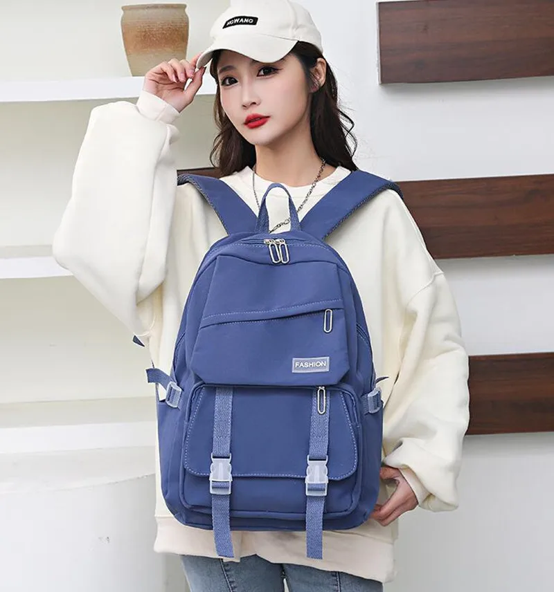 Fashion Women Strap School Bag High-Volume Junior High School Students School Bag Cute Lightweight Solid Color Laptop Bag