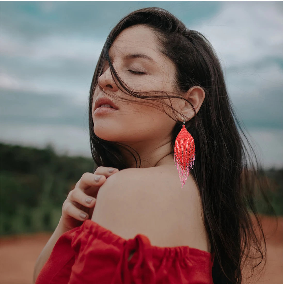 Большие эффектные серьги Kaseakia из бисера Длинные богемные ручной работы большие