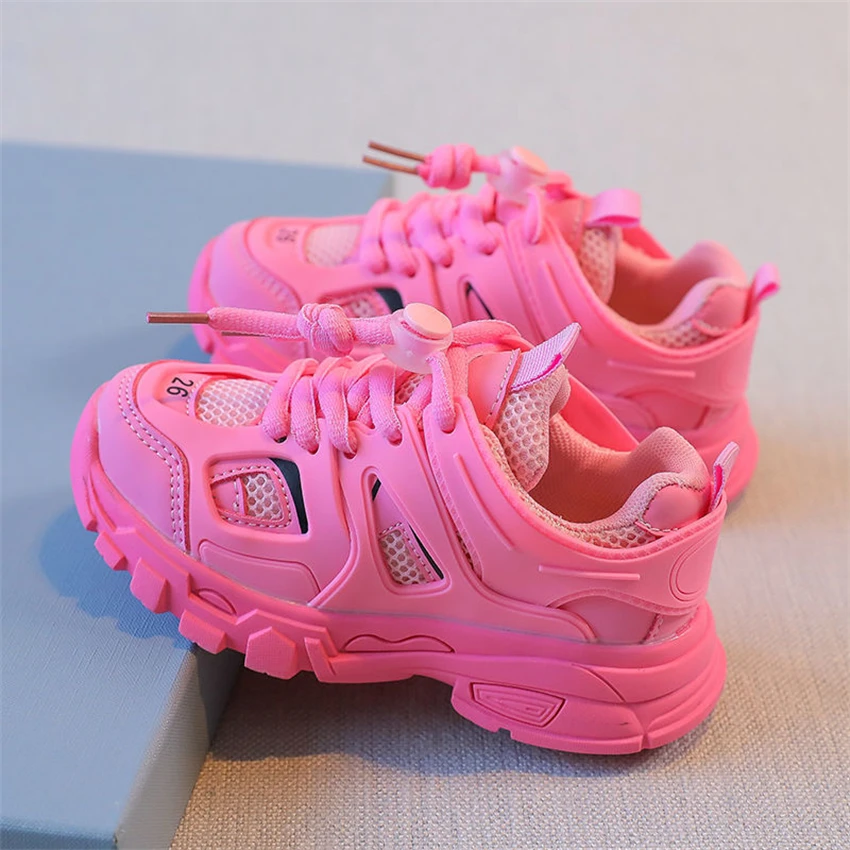 

Pink Boys Girls Brand Breathable Platform Trainers 2023 Kids Old Dad Shoes New Fashion Black Children's Casual Chunky Sneakers