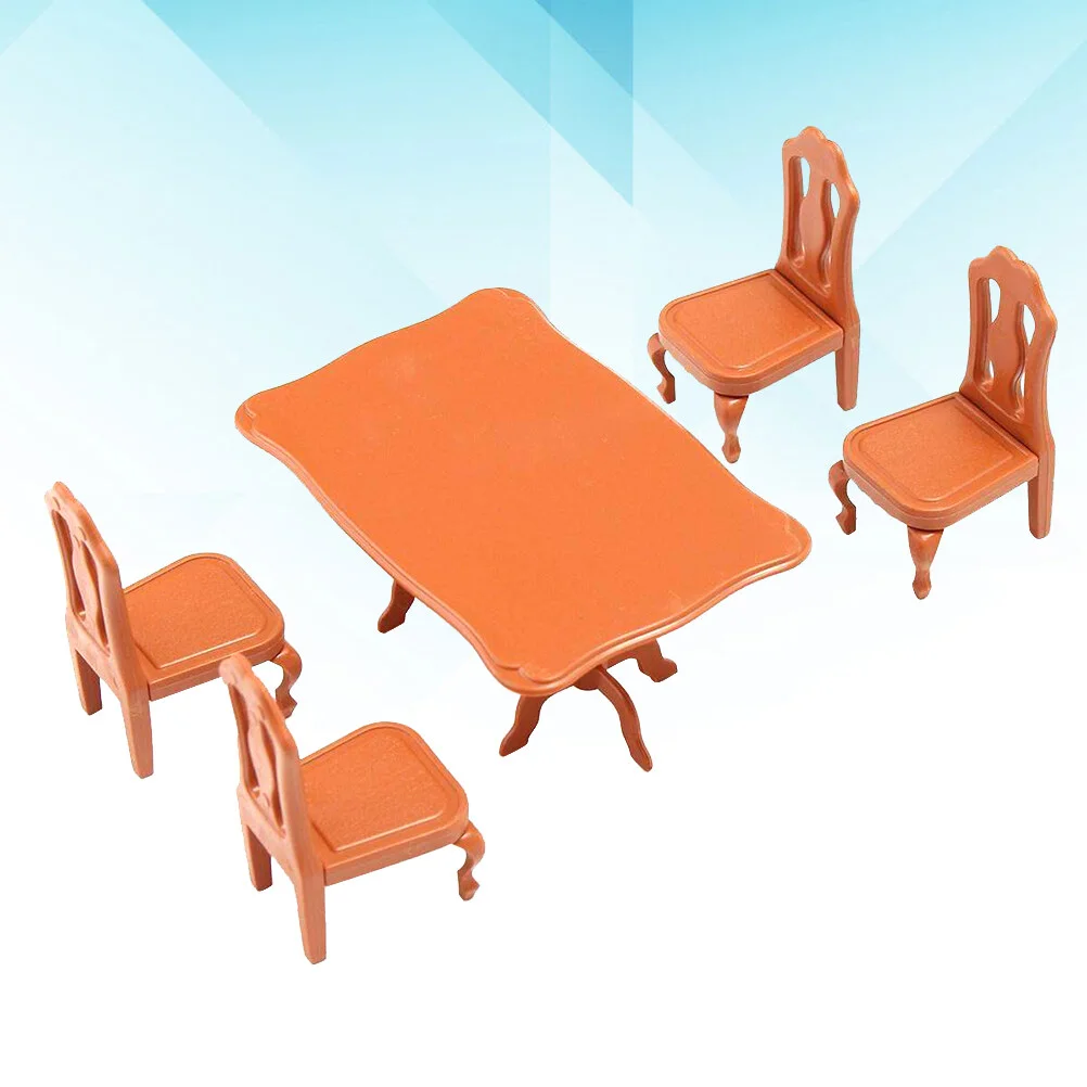 

1 Set/5pcs Mini House Kids Play House Mini Tables and Chairs for Children Kids Playing (Brown)