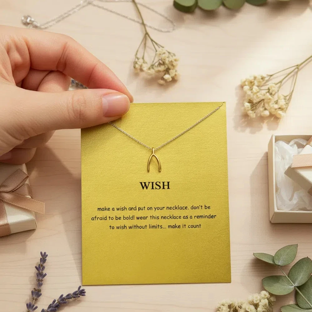 Фото Ожерелье с подвеской Lucky Wishbone для женщин и девочек, уникальные ювелирные изделия из сплава с открыткой для сообщений, подарок желанию для подарка на День святого Валентина №3