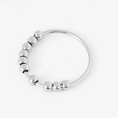 Антистрессовое кольцо, тревожное кольцо, модное кольцо из нержавеющей стали с бусинами, кольцо-антистресс, свободно вращающееся кольцо-Спиннер, игрушка для девушек и женщин