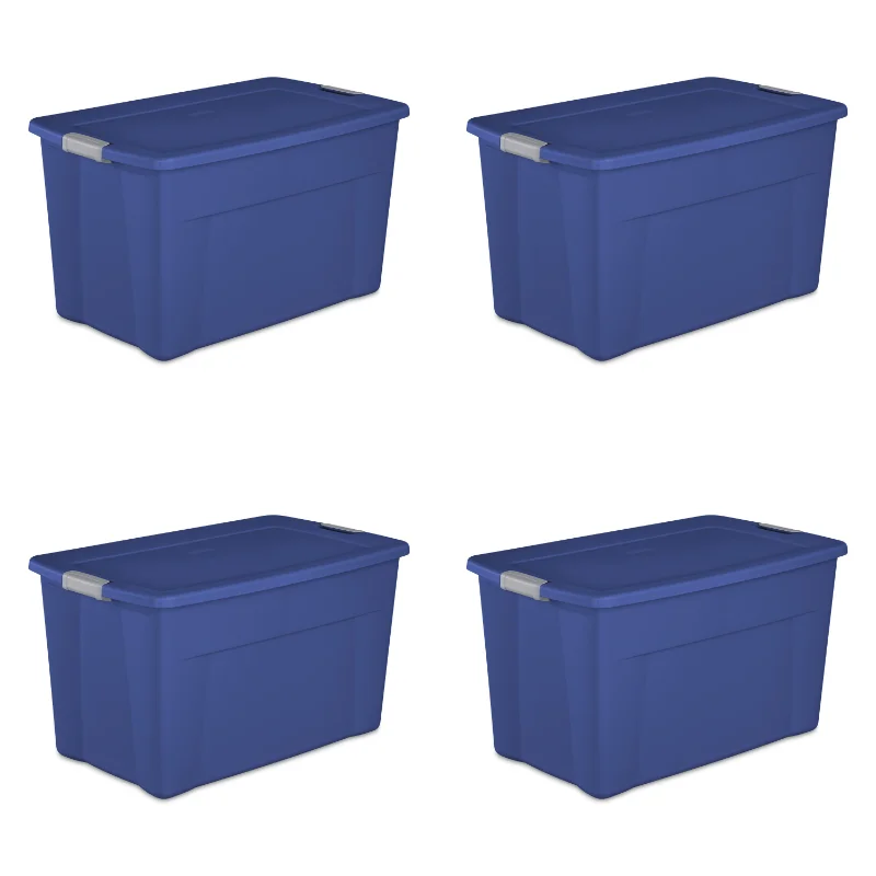 4PCS Plastic Storage Organizers Box Extra Large Capacity 35 Gallon Latch Tote , Stadium Blue,Sterilite Clothing Sorting Box