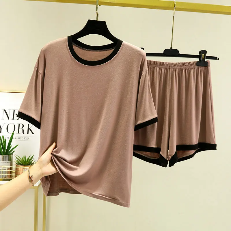 Summer Modal Pajamas Set Short Sleeve T-shirt Shorts 2Piece/Set Sexy Pyjama Big Size Mom Homewear Cozy Plus Mom New Sleepwear