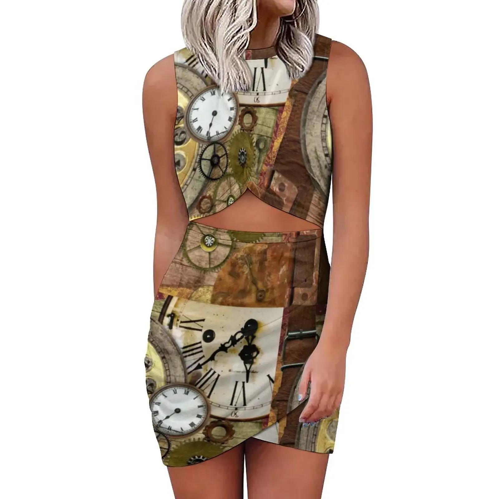 

Женское облегающее платье в стиле стимпанк, с принтом, большого размера