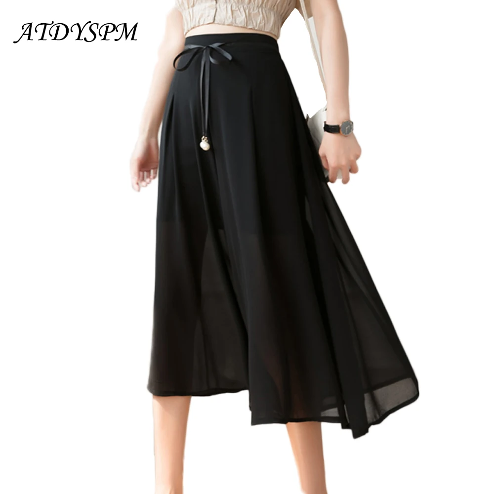 

Summer Women Chiffon Pants Thin Capris Fashion 2022 Loose High Waist Wide Leg Pants Female Casual Streetwear Beach Skirt Pants