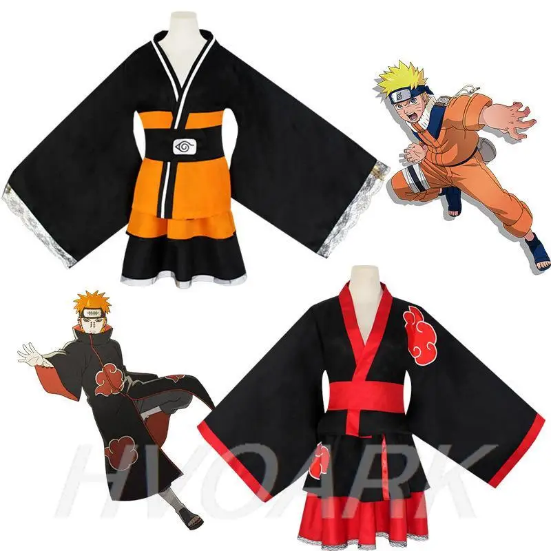 Женское платье для косплея детское с принтом в виде облаков Akatsuki Uchiha Sasuke Hyuga Hinata