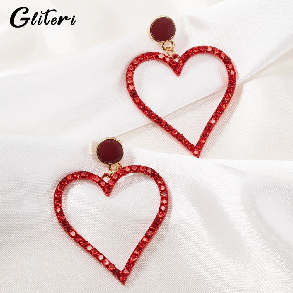GEITERI 1Pair Exaggerated Big Heart Earrings For Women Girls Red Black Zircon Love Drop Earring Fashion Jewelry Party Gifts 2023