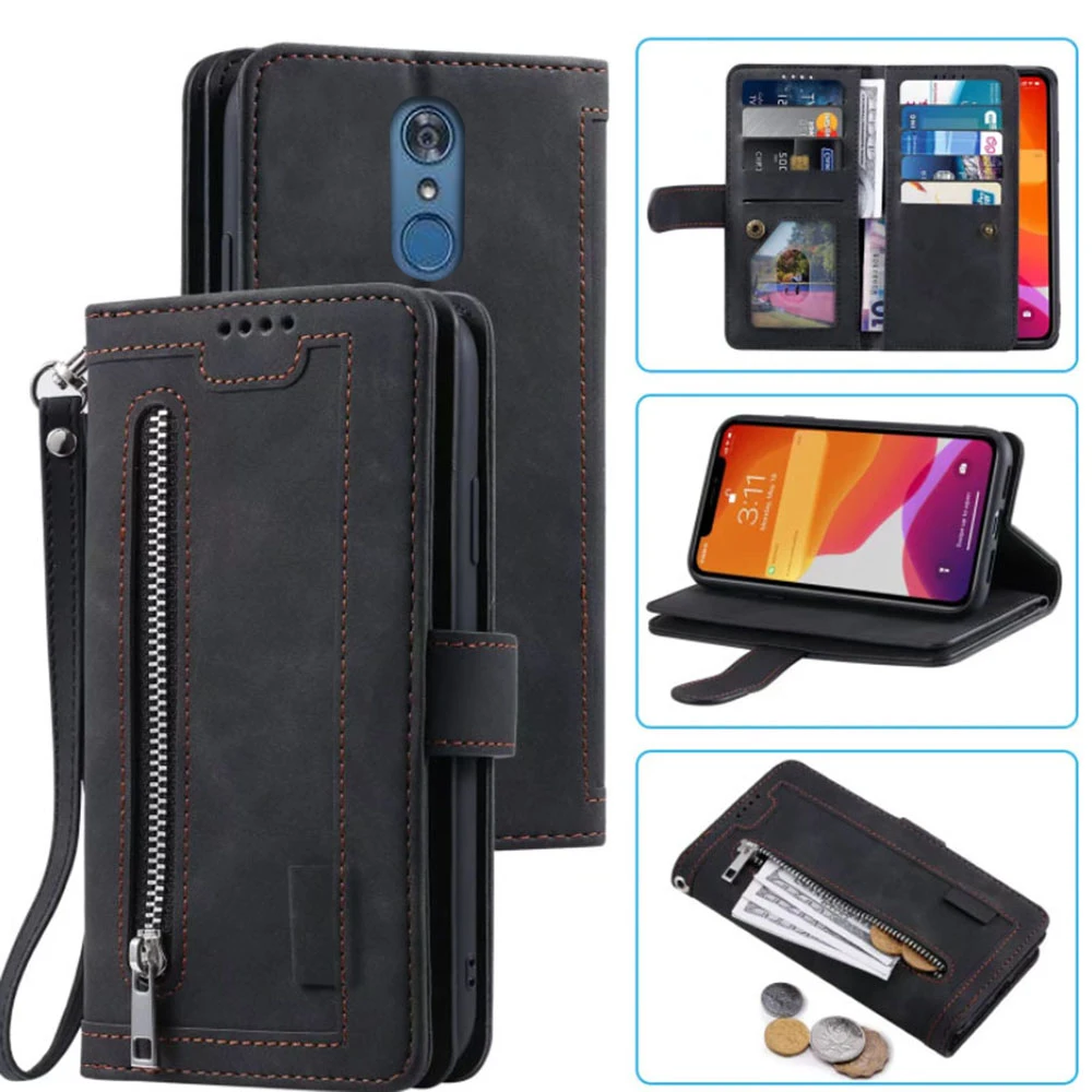 

9 Cards Wallet Case For LG Q7 Case Card Slot Zipper Flip Folio with Wrist Strap Carnival For LG Q7 Q610EM Cover