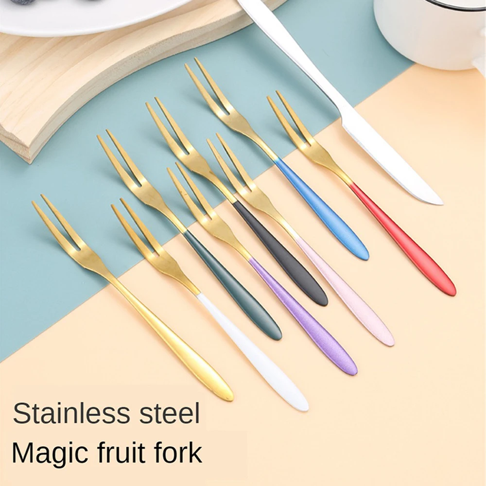 

Two Toothed Fork Fruit Fork 304 Stainless Steel Gold Fruit Sher Fruit Stick Tableware Childrens Small Fork