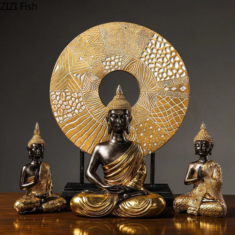 

Retro Buddha Statue Painted Resin Crafts Desk Decoration Ornaments Living Room Furnishings Buddhism Sculpture Vintage Home Decor