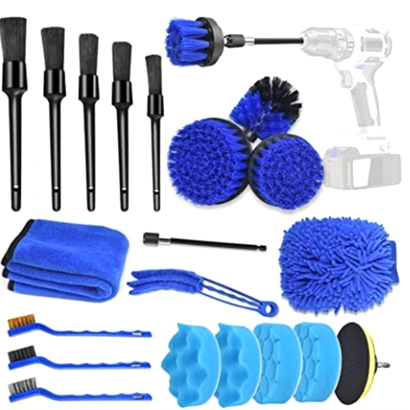 

21Pcs Auto Wheel for RIM Scrubber Electric Drill Brush Kit Car Air Vent Dust Rem