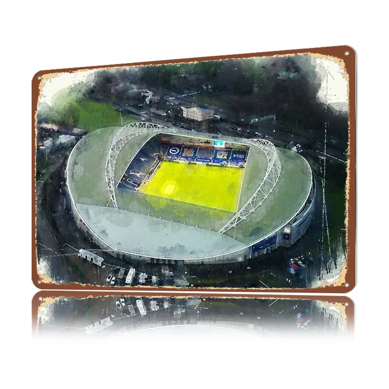 Фото Персонализированный 3D-постер Amex Stadium из текстурированного металла, винтажные жестяные таблички для роскошного декора, аксессуары для домашнего интерьера №3