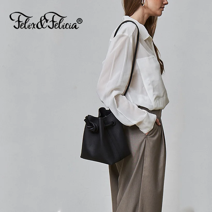 FELIX&FELICIA Fashion High Quality Women Shoulder Handbags Trend Genuine Leather Casual Crossbody Design Bucket Messenger Bag