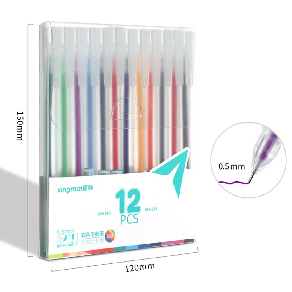 

12Color Gel Pen 0.5mm Fine Point Cute Ballpen for Journal School Office Supplies Stationery