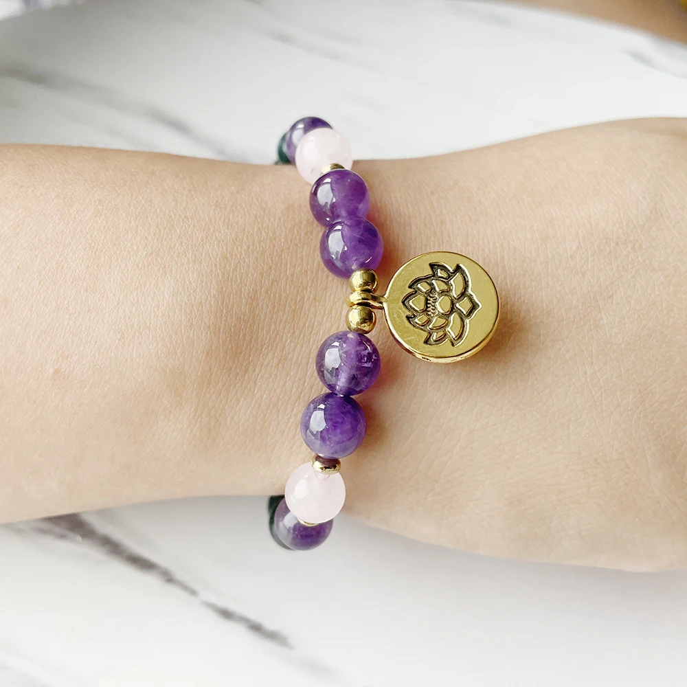 Новый дизайн Ruberthen 8 мм Искусственный мох женский браслет из розового кварца