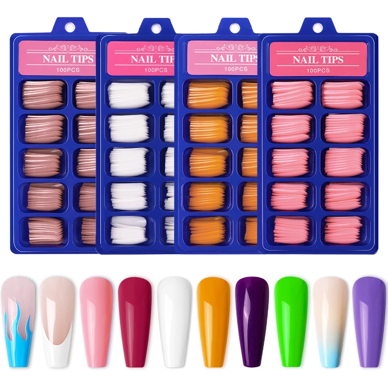 

100Pcs Full Cover Acrylic False Nails Tips Ballerina Nail Art Wearable Accessories Long Press On Fake Manicure Extension Tool