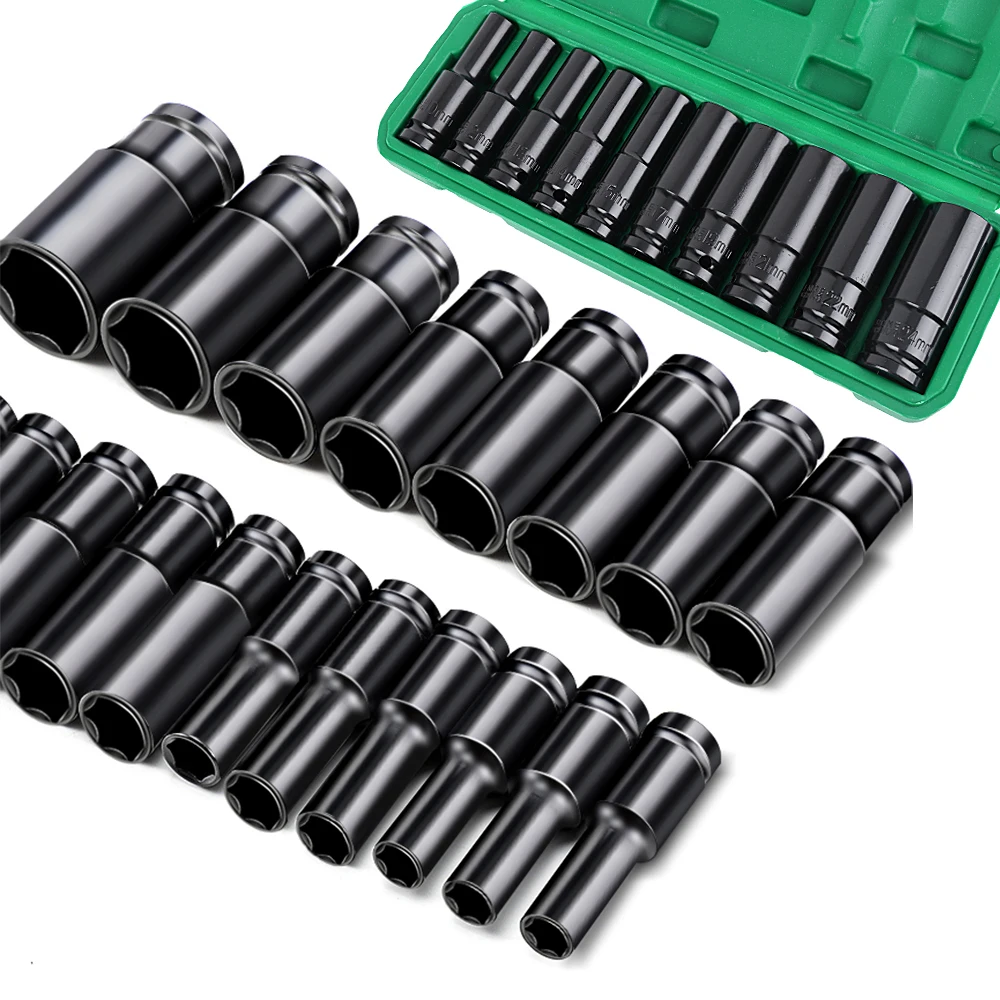 10pcs/box Extension Socket Wrench 1/2 Hexs Socket Set Kit Drill Tools Sleeve Spanner For Pneumatic/Hand/ Electric Impact Wrench