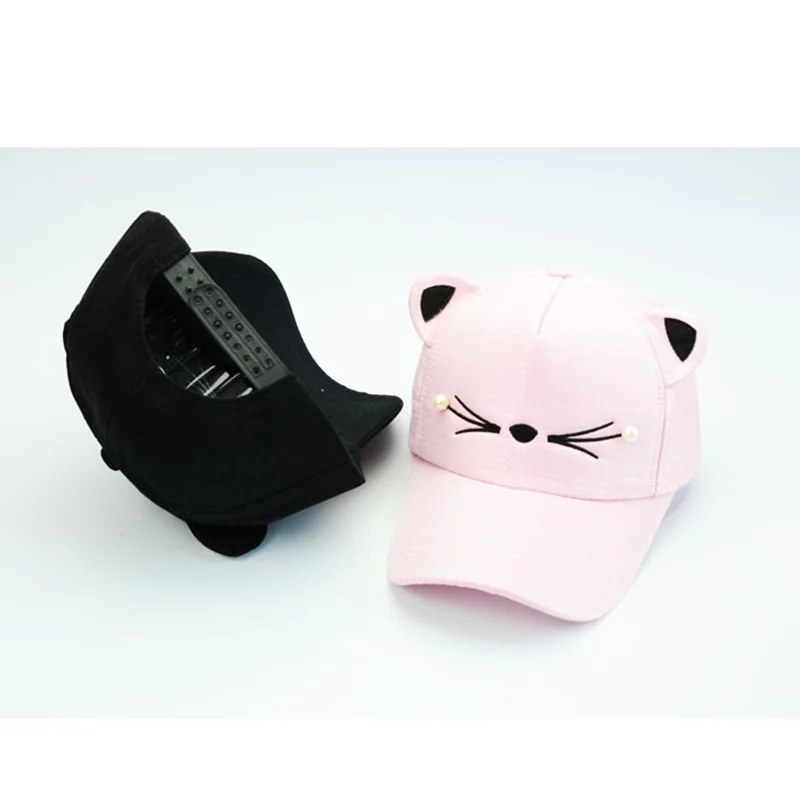 Бейсболка с кошачьими ушками для девочек однотонная регулируемая бейсболка
