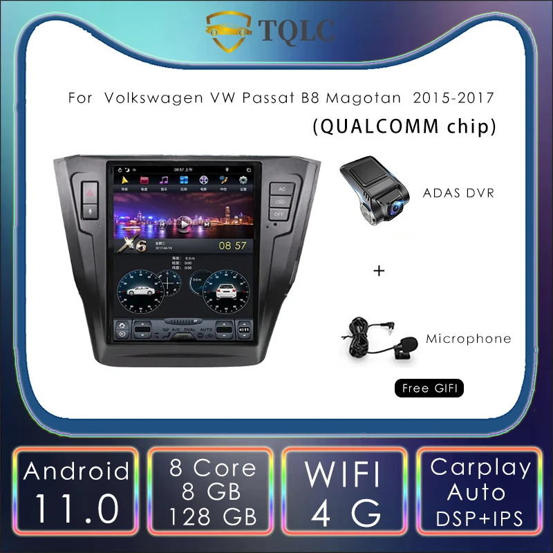 

Tesla Vertical Style Car Radio Android Stereo For Volkswagen VW Passat B8 Magotan 2015-2017 Multimedia Carplay Navigation DAB+