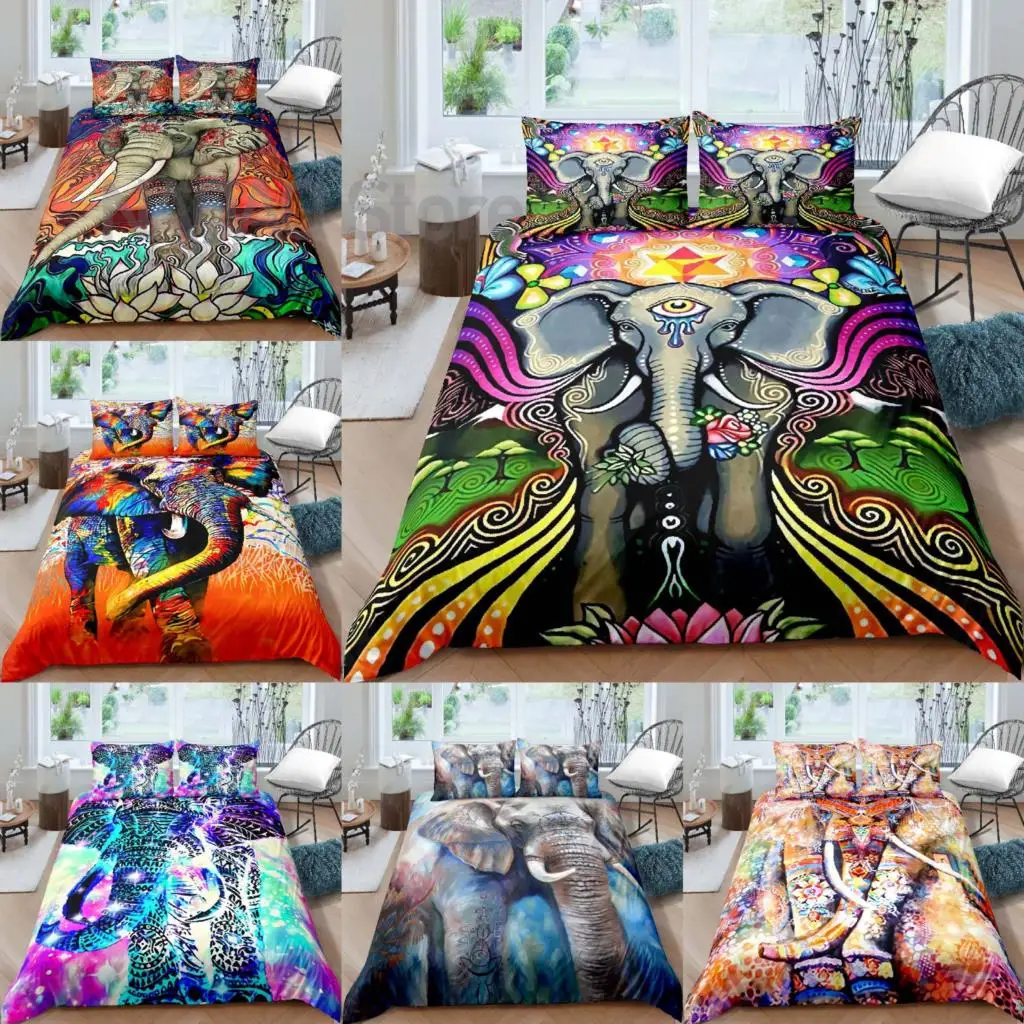 

Bohemian Elephant Bedding Set Soft Bedspreads For Bed Linen Comefortable 2/3Pcs Duvet Cover Quilt With Pillowcase