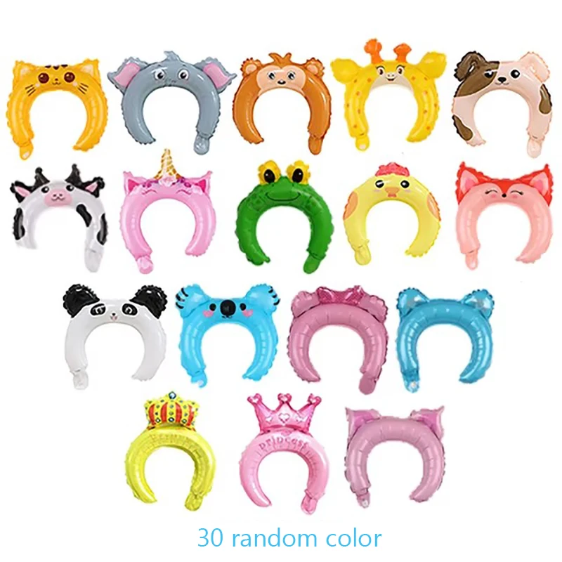 30 шт., милые фольгированные шары с повязкой на голову для украшения дня рождения, детский подарок, игрушки, воздушный шар с мультяшными животными на день рождения, детский душ
