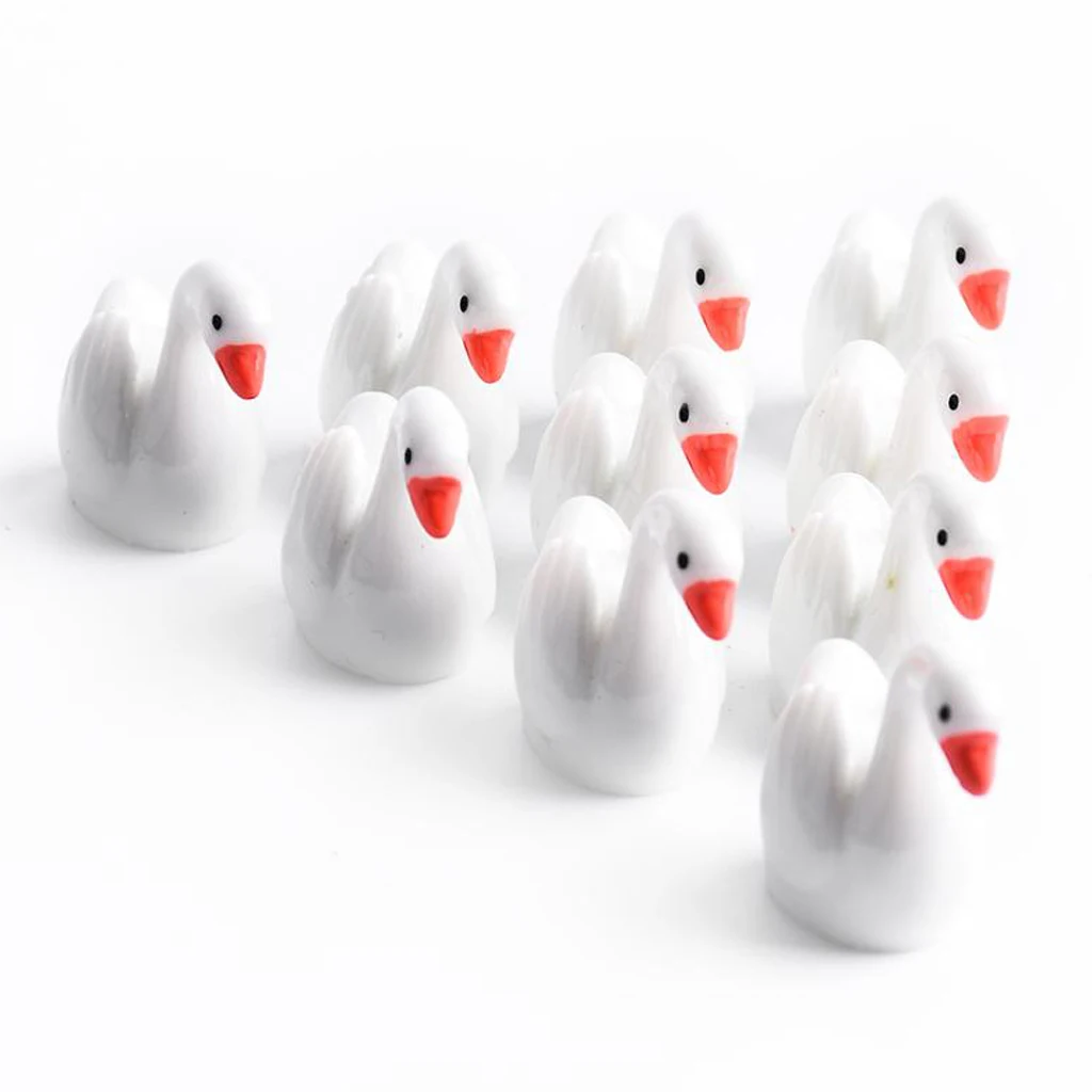 

10 Pieces White Cygnus Small Statue Figurine Micro Crafts Ornament Miniature