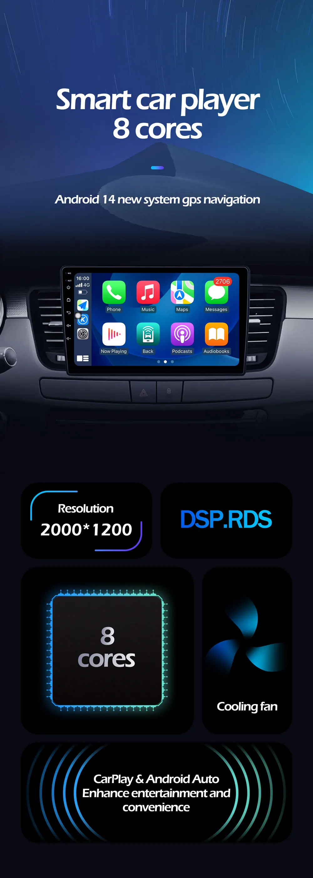 Фото Автомагнитола Android 16 для Lancia Ypsilon 2012-2020: мультимедийный плеер, GPS-навигация, Carplay, сенсорный экран, Wi-Fi, Bluetooth, DSP №5