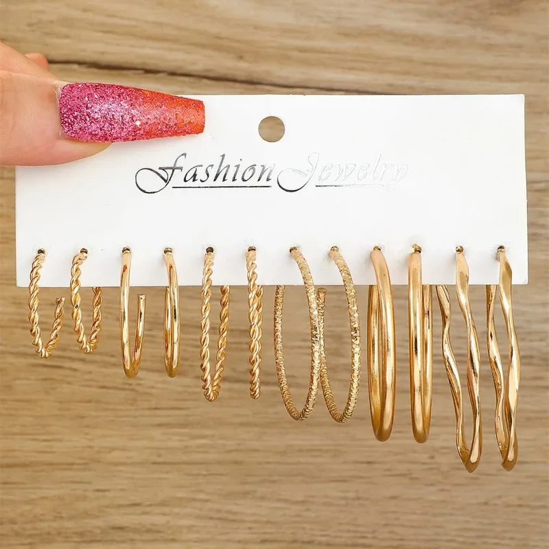

6 Sets of Fashionable and Trendy Large Ring Earrings for Women, Set of Jewelry and Gifts