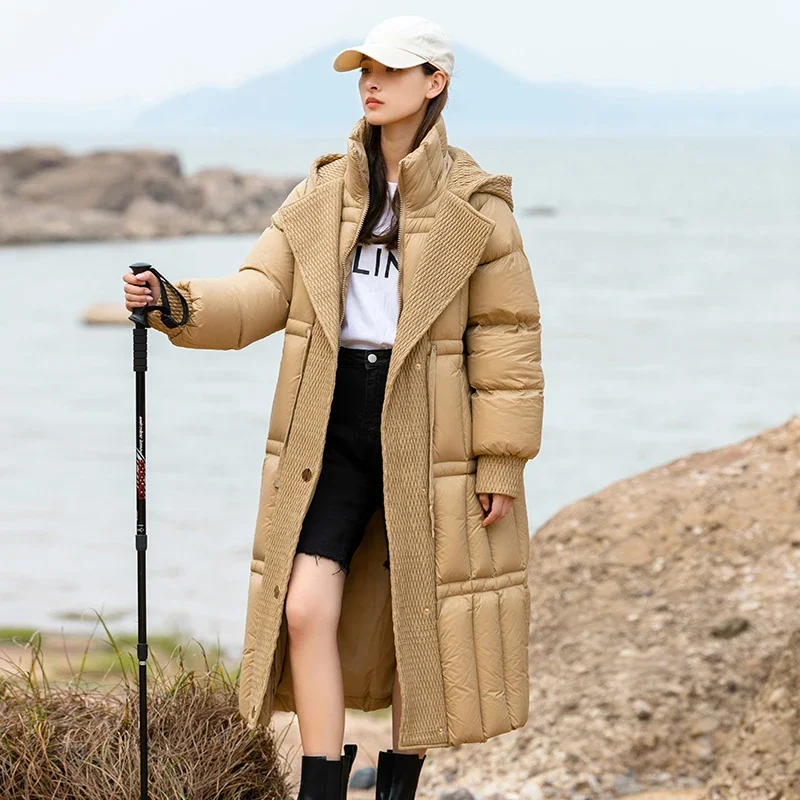 Утолщенный Теплый Женский длинный пуховик Мягкие Водонепроницаемые клетчатые