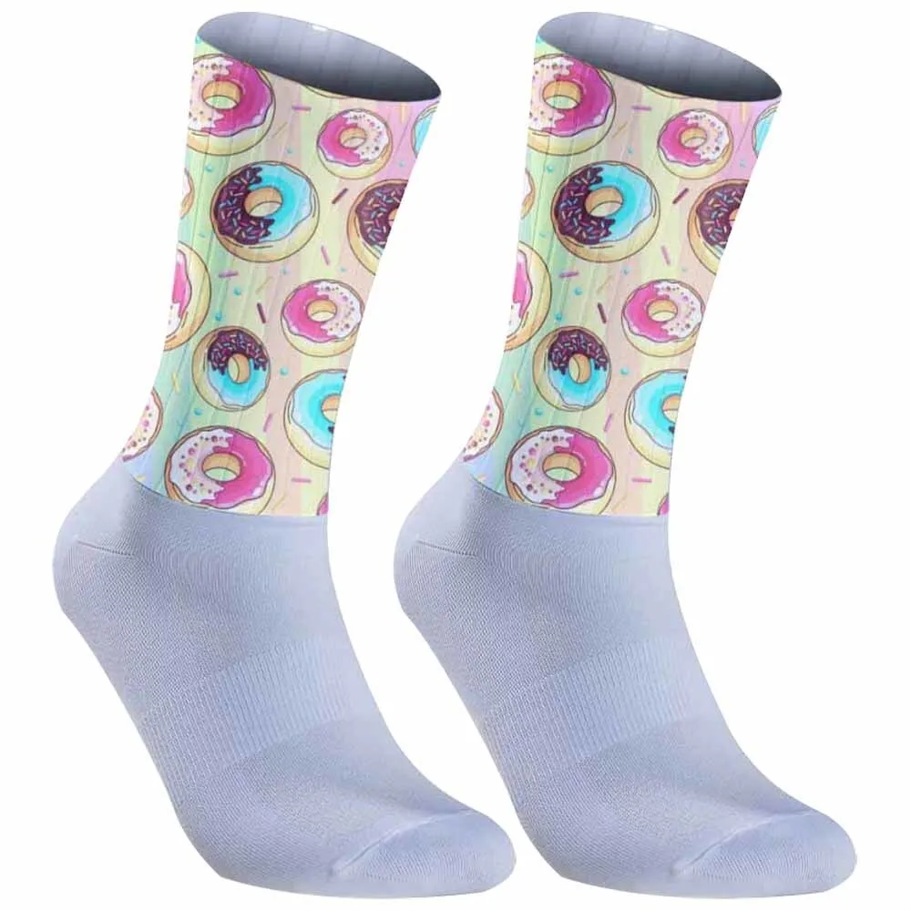 Мужские и женские велосипедные носки с радужными пончиками новинка 2024 дышащие