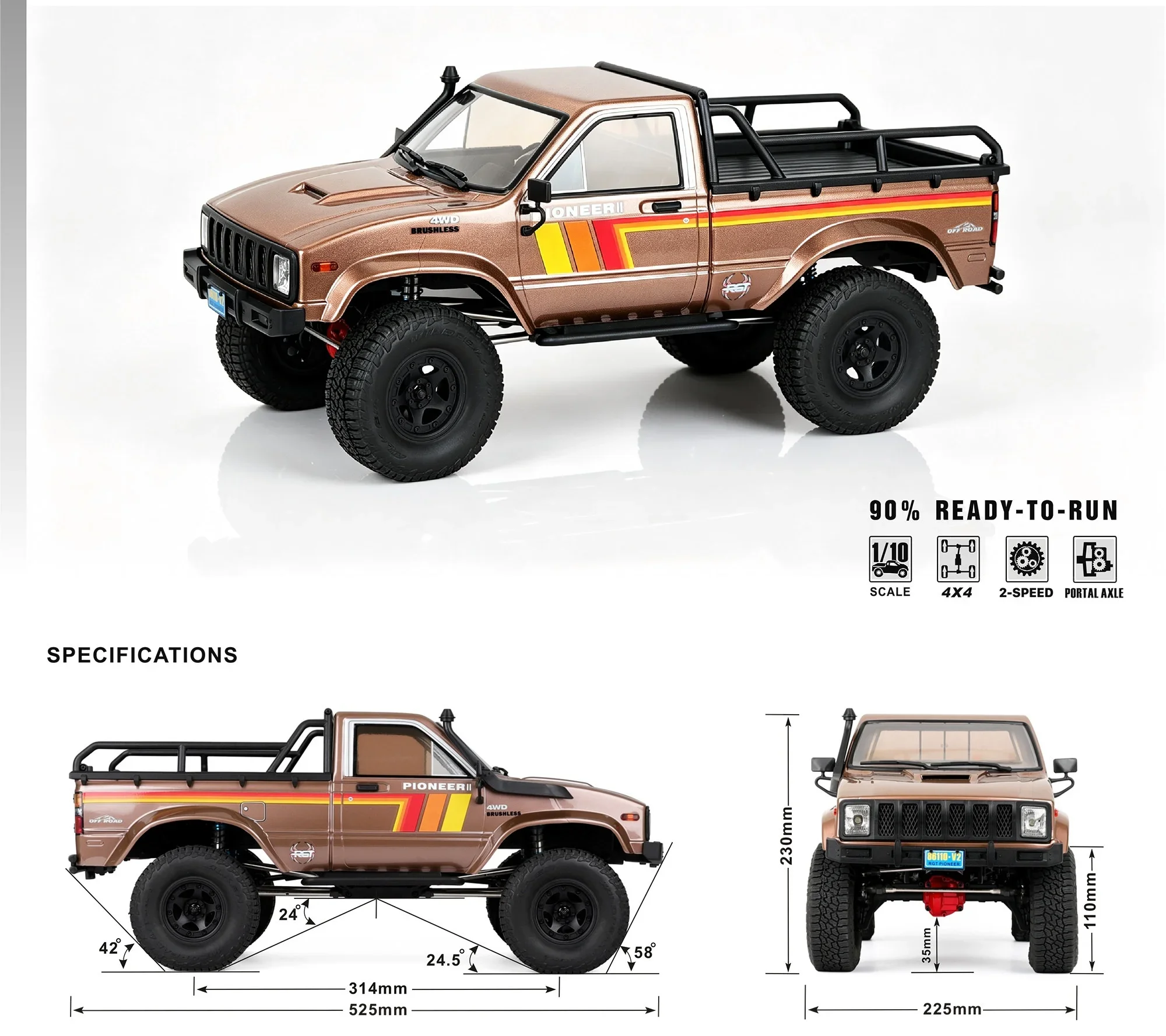 Rgt 110 Ex86110pro Pioneer II Бесколлекторный радиоуправляемый автомобиль 4WD, внедорожный пикап, пустынный краулер для взрослых любителей хобби. (art.: 3920dcf578cd9) - 3920dcf578cd9