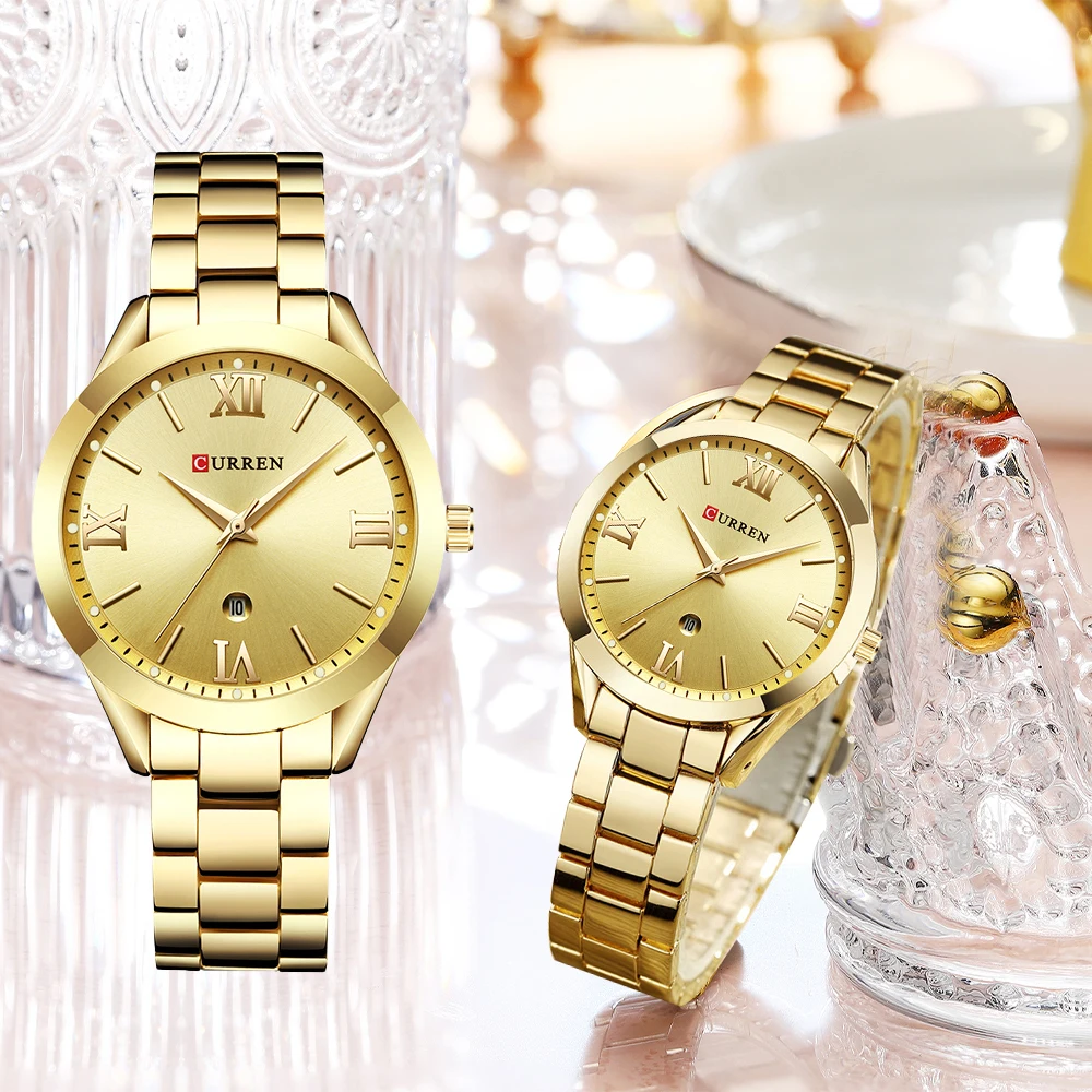 

Curren New Fashion Top Brand Women's Watches Stainless Steel Gold Clock Hot Selling Ladies Quartz Elegant Wristwatch