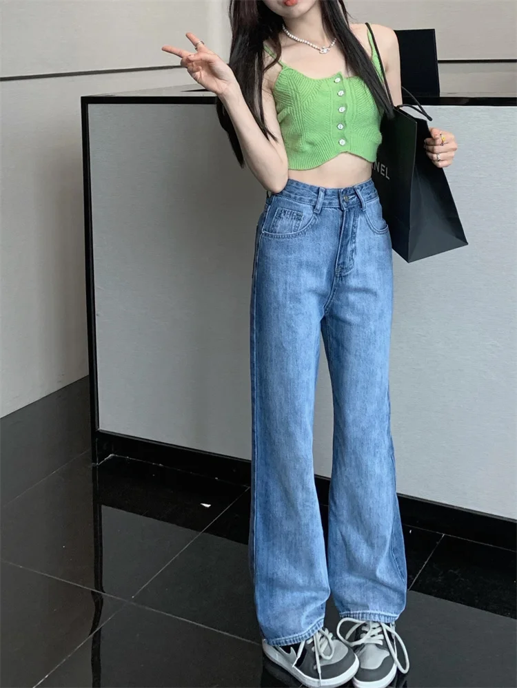 N0999   The new Korean version of the retro high waist slim all-match trousers wide-leg pants jeans