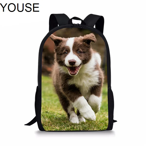 YOUSEDrop доставка Border Collie щенок рюкзак для женщин мужчин Индивидуальный Женский рюкзак мужской ноутбук двойная сумка через плечо