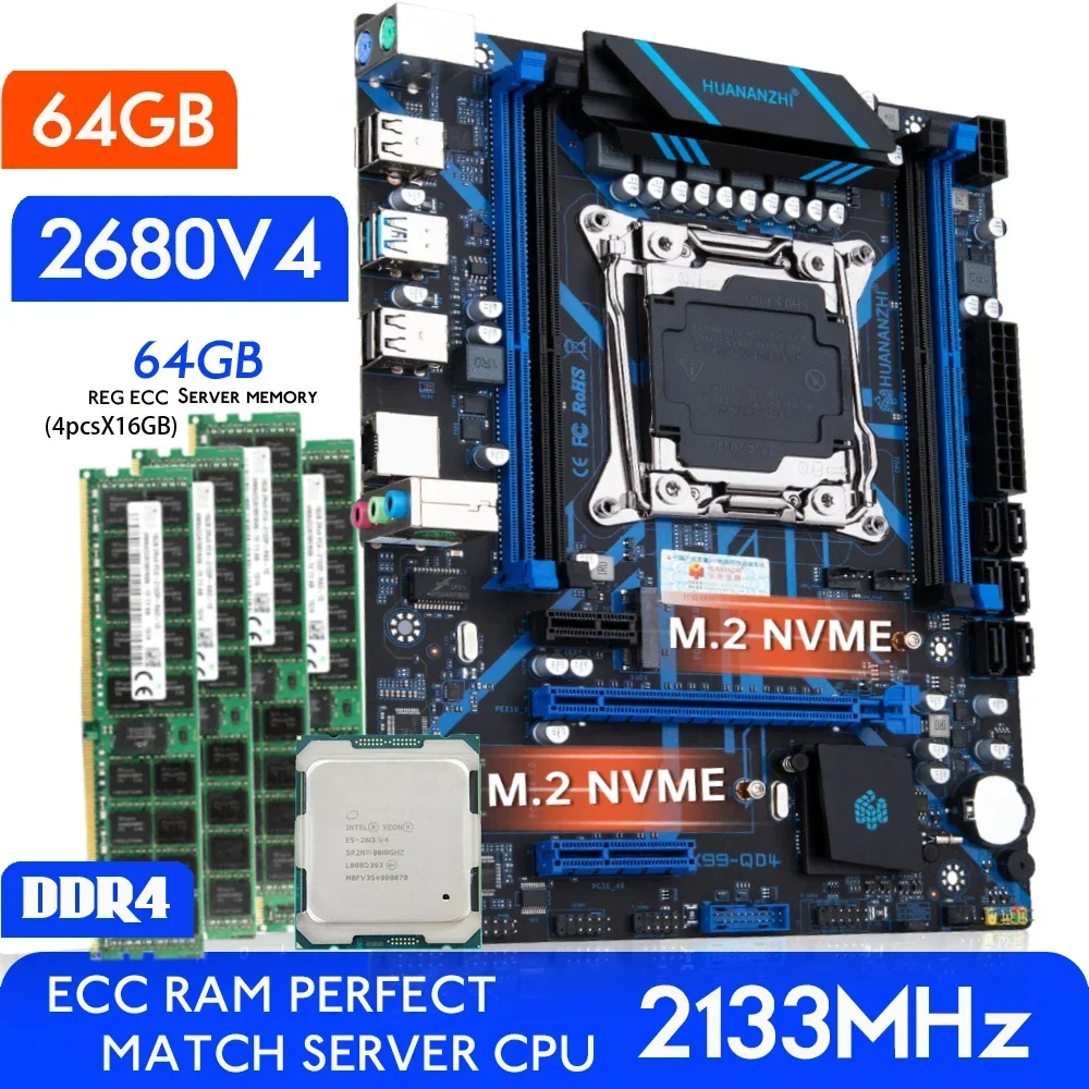 Материнская плата HUANANZHI X99 QD4 с процессором XEON E5 2680 V4 ...