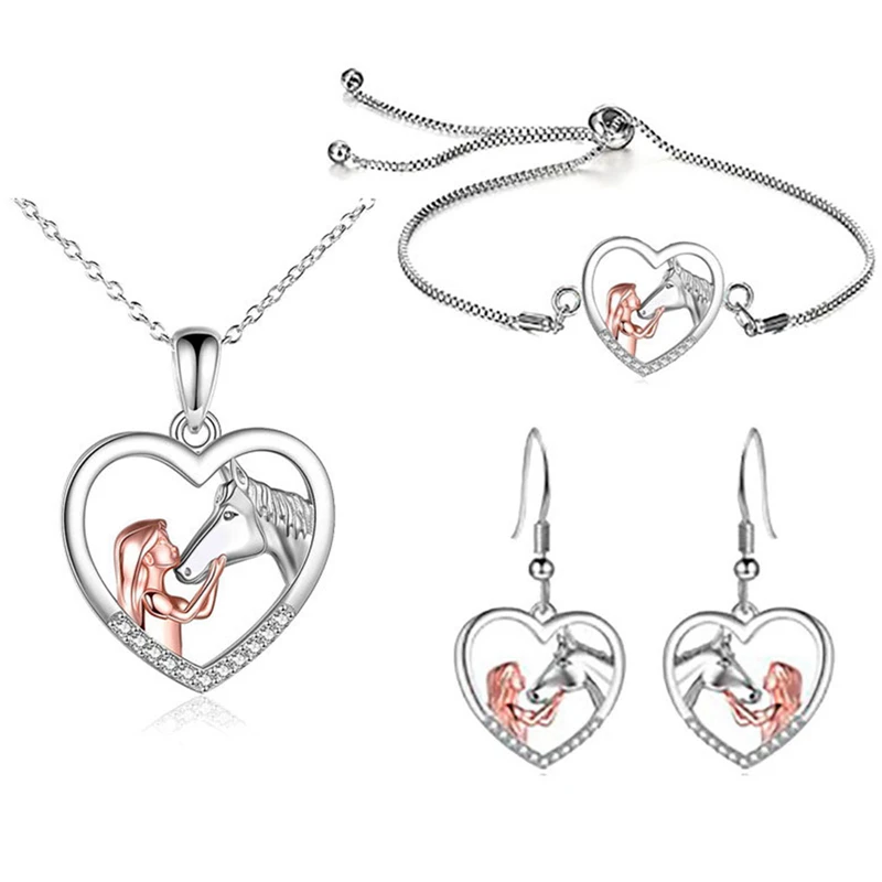 Уникальное модное ожерелье с подвеской в виде лошади браслет серьги для женщин и