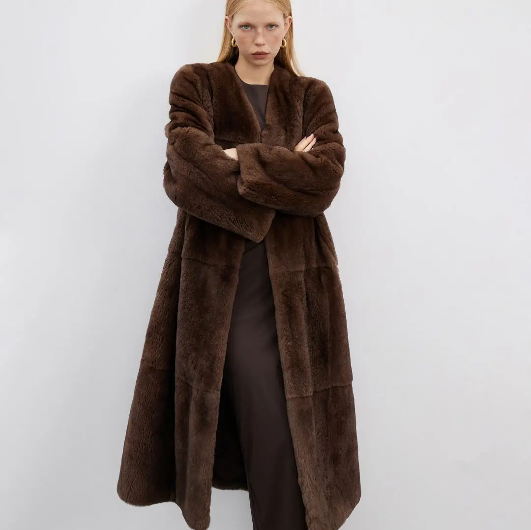 Новое зимнее длинное пальто из натурального меха кролика рекс женское с пушистым